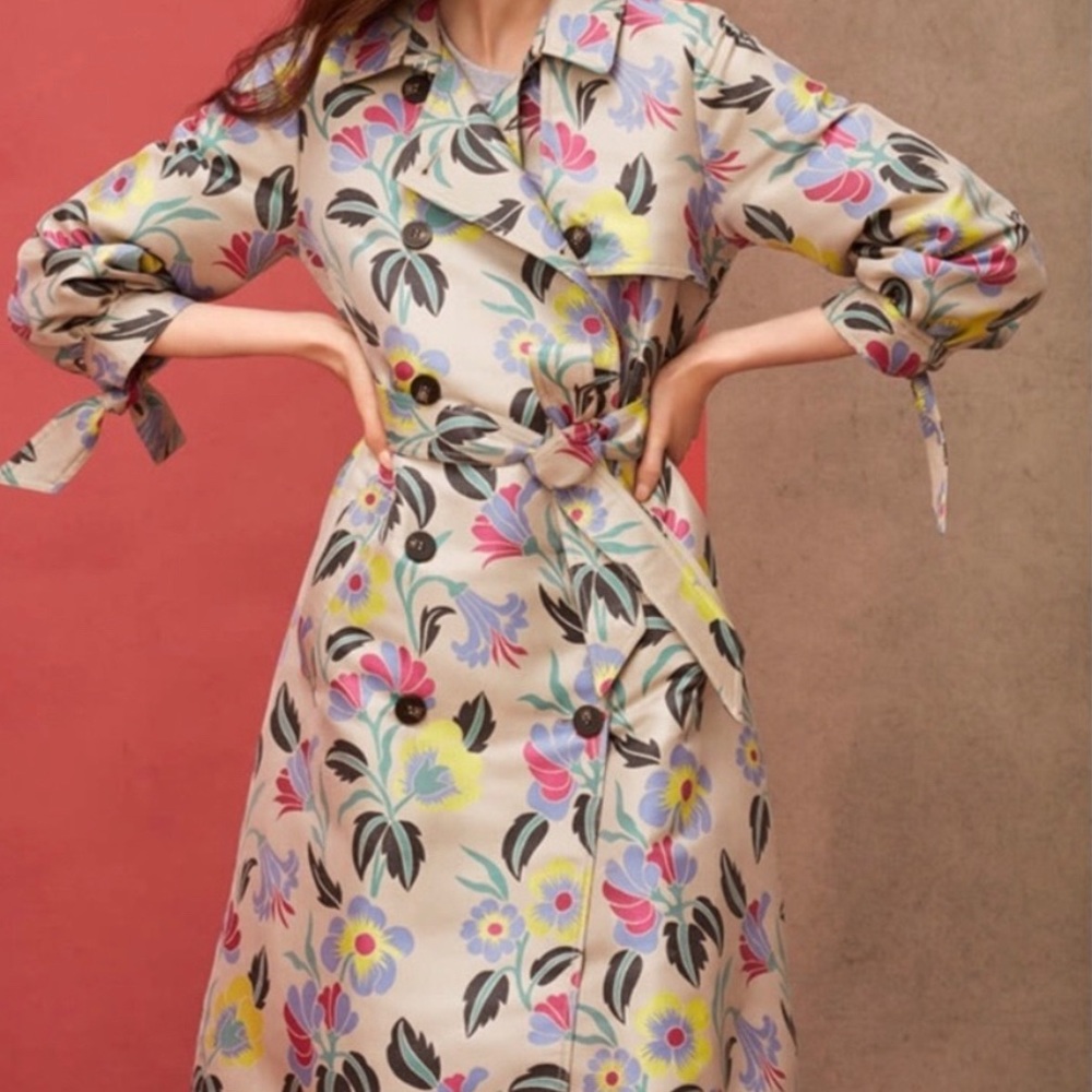 Anthropologie x Delpozo Floral-Jacquard Trench Coat like new